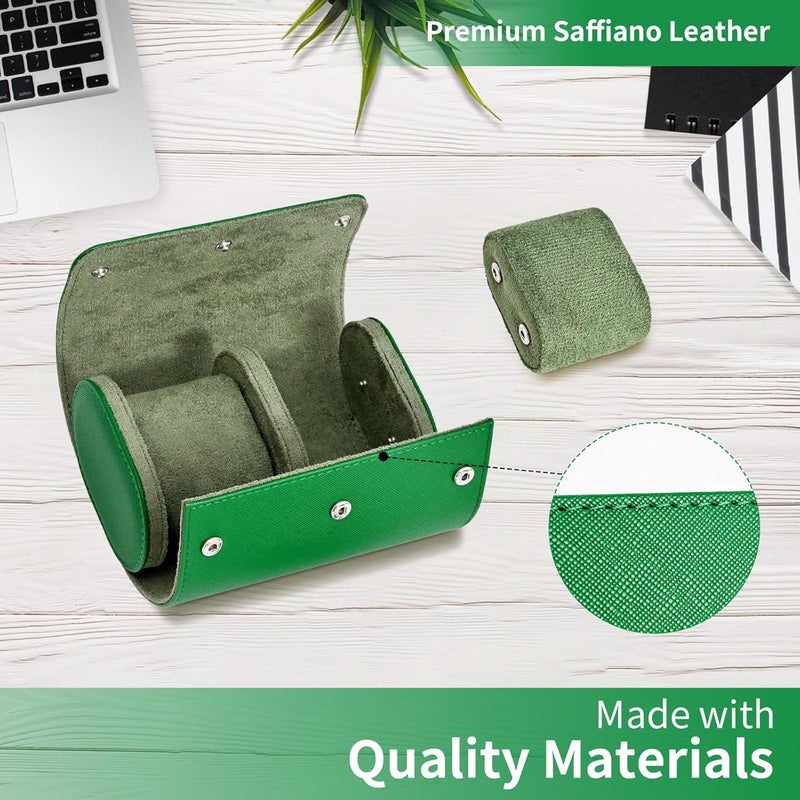 ROSELLE Watch Roll Travel Case for Men and Women- 2 Watch Storage and Organizer-Secure Storage with Innovative Removable Pillows & Solid Dividers for Home Storage, Travel and Display (Green Cross-2 Slot) - Image 4